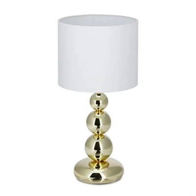 Obrázek Relaxdays, bílé, kulaté stínidlo, originální design, E27, lampa na noční stolek, V x D: 50 25 cm, stolní kuličky zlatá