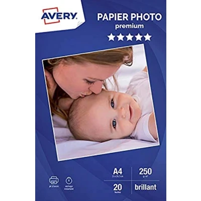 Obrázek AVERY 20 listů 250 g/m² A4 lesklý fotopapír s inkoustovým tiskem.