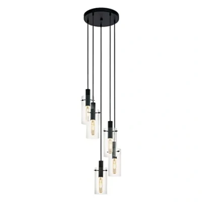 Obrázek EGLO Závěsné svítidlo Montefino, závěsná lampa s 5 žárovkami, z kovu v černé barvě a čiré sklo, na jídelní stůl, do obývacího pokoje, objímkou E27