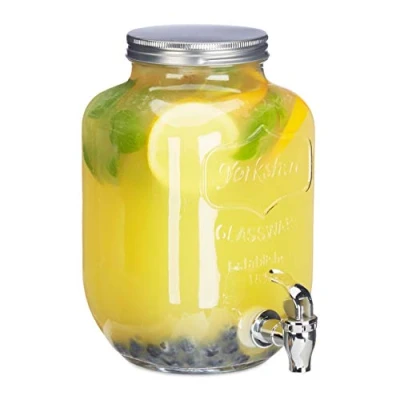 Obrázek Relaxdays dávkovač nápojů 3,5 l, sklo, výčepní kohoutek, retro šťávy gastro, vintage limonády zahradní party, průhledný