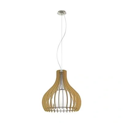 Obrázek EGLO závěsné svítidlo Tindori, 1 závěsná lampa vintage, z oceli, dřeva a skla v matném niklu, javor, bílá, na jídelní stůl, do obývacího pokoje, s objímkou E27, Ø