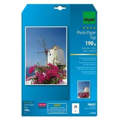 Obrázek SIGEL IP684 InkJet fotopapír Top, A4, 20 listů, hedvábně matný, vysoce bílý, 190 g