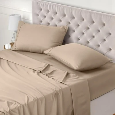 Obrázek Utopia Bedding 4dílná sada prostěradel 180 x 200 cm, béžové polyesterové mikrovlákno, 1 napínací prostěradlo 270 290 cm a 2 povlaky na polštář 50 75