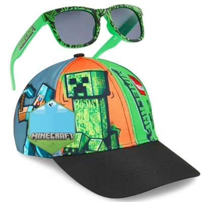 Obrázek Minecraft Basecap Kinder Jungen Set Snapback Cap und Sonnenbrille UV Schutz Creeper Sonnenschutz Kappe Geschenke Jungs (6 14 Jahre, Multi)