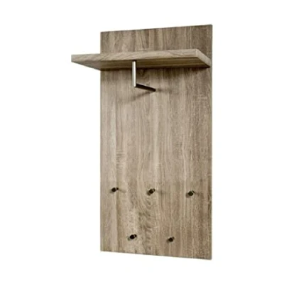 Obrázek HAKU Möbel Nástěnný věšák vzhled ušlechtilé oceli, dub lanýže, MDF, kov rozměry: Š 49 cm x V 100 H 31 cm, styl: moderní
