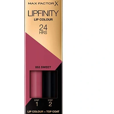 Obrázek Max Factor Lipfinity Lip Colour Always Delicate 055 rtěnka s drží po 24 h bez vysychání, intenzivním vydáváním barev, přesným aplikátorem a intenzivně ošetřujícím Gloss Top Coat