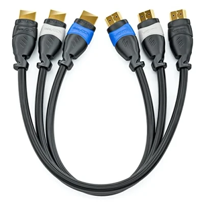 Obrázek deleyCON Sada kabelů HDMI 3x 0,5m kompatibilní s 2.0a/b/1.4a UHD 4K HDR 3D 1080p 2160p ARC High Speed Ethernetem modrá/šedá/černá