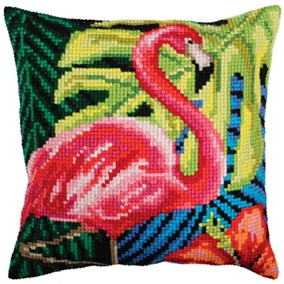 Obrázek Collection d&#039;Art 5361 Rosa Flamingo Kreuzstichkissen, Baumwolle, Mehrfarbig, 40x40cm