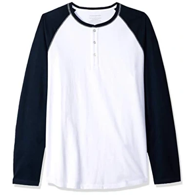 Obrázek Amazon Essentials Pánské Henley tričko s dlouhými rukávy a normálním střihem (k dostání v nadměrných velikostech), námořnická modř bílá, M