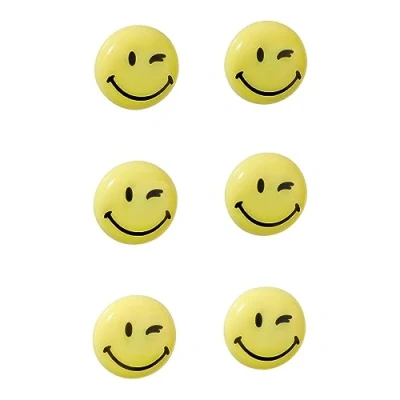 Obrázek FRANKEN magnety Happy se smajlíkem, kulaté, 6 kusů, vysoce kvalitní lepicí pro kancelář a domácnost, ideální na bílé tabule, lednici, tabule nebo výstavní boxy, 30 mm, žluté, HM30S/6