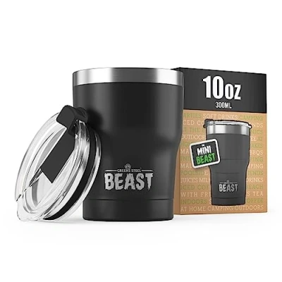 Obrázek Beast termohrnek 300 ml matná černá I opakovaně použitelný na kávu To Go dvoustěnný pohárek pití z ušlechtilé oceli perfektní nebo ledovou