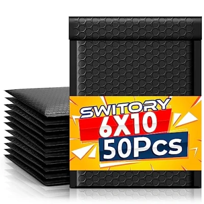 Obrázek Switory 50 kusů A5 15,3 cm x 26,9 Poly Bubble Mailer Polstrované obálky Lined Samolepící modrozelená pro balení černá