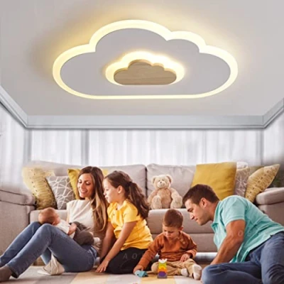 Obrázek AOEH LED stropní svítidlo ložnice lampa do dětského pokoje pro děti mraky dřevo 36 W plynulé stmívání s dálkovým ovládáním funkcí nočního světla,