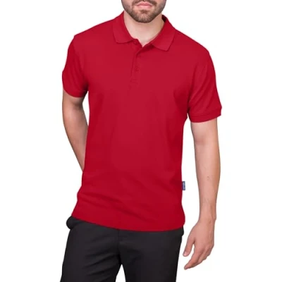 Obrázek HRM pánské Heavy Polo I Premium Shirt ze 100% bavlny Basic Polohkošile lze prát do 60 C Vysoce kvalitní &amp; udržitelné oblečení Workwear, červená