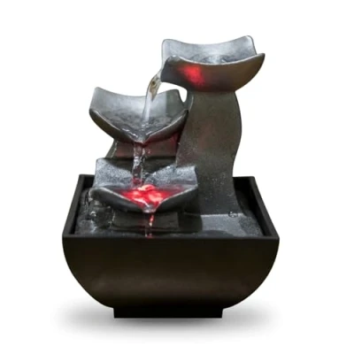 Obrázek Zen&#039;Light pokojová fontána Boro vodopád Zen relaxační s barevným LED světlem dekorace obývací pokoj, ložnice, kancelář meditace a uvolnění stolní uzavřeným okruhem V 18 cm