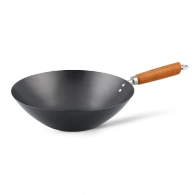 Obrázek Ken Hom 35cm Carbonstahl Wokfanne mit Antihaftbeschichtung, Classic, Nicht Induktion/Holzgriff/Pfanne Flachem Boden, spülmaschinenfest