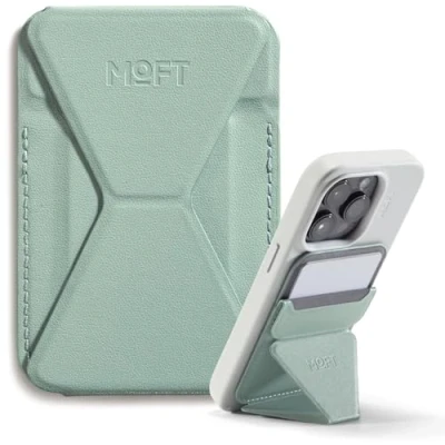 Obrázek MOFT MagSafe Wallet stojan na iPhone 16/15/14/13/12 série kompatibilní s MagSafe, MOVAS Vegan kožený magnetický mobilní telefon se 3 pozorovacími úhly, 2 držáky karty (Seafoam)