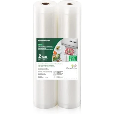 Obrázek Bonsenkitchen vakuové role 2 28 x 600 cm vakuová fólie profesionální pytle pro vakuovače a potravinářské vakuovací zařízení, bez BPA, lze vařit mrazicí vak Sous Vide, VB3207