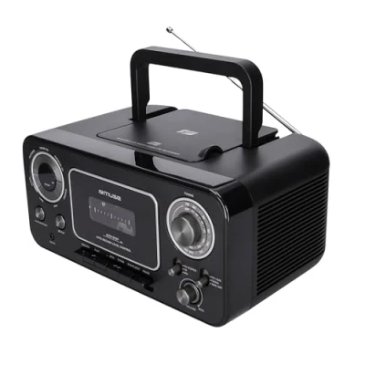 Obrázek Muse M 182 stereo rádio s CD přehrávačem a kazetovým magnetofonem funkcí záznamu, možnost provozu baterií (FM AM tuner, vstup AUX, teleskopická anténa), černá