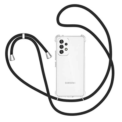 Obrázek XTCASE Řetízek na mobil pro Samsung Galaxy A33 5G pouzdro, Smartphone Necklace Pouzdro s páskem průhledný ochranný kryt odolný proti nárazu šňůra pouzdrem k zavěšení v černé barvě