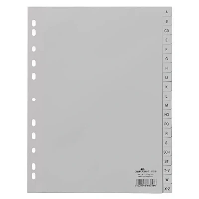 Obrázek Durable A z rejstřík (A4, ražené karty, 20dílná, PP, plně krycí) 20 kusů, šedá, 651010