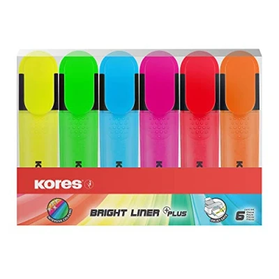 Obrázek Kores TM36160 Zvýrazňovače 6dílná sada Bright Liner, Žlutá/zelená/oranžová/růžová/červená/modrá
