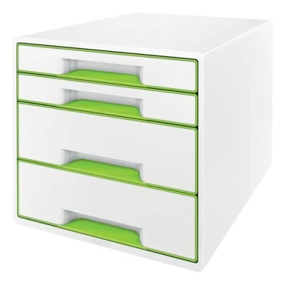 Obrázek Leitz CUBE Zásuvkový box se 4 zásuvkami, bílá/zelená, A4, vč. průhledné zásuvkové vložky, WOW, 52132054