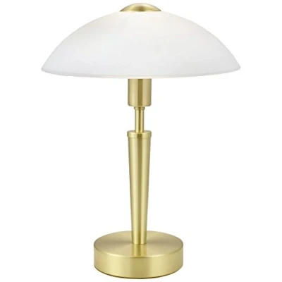 Obrázek EGLO stolní lampa Solo 1, s 1 žárovkou, materiál: ocel, barva: mosaz matná, sklo: satinovaná bílá, objímka: E14, vč. dotykového stmívače