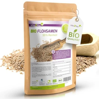Obrázek Vita2You BIO psyllium 99% čistota 1000 g sáček na zip nejvyšší 1 kg indických prémiová kvalita