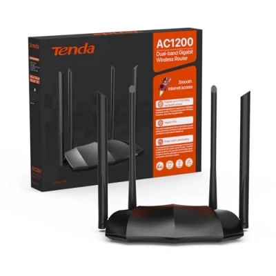 Obrázek Tenda AC8 Dualband WLAN Router (867Mbit/s 5GHz+300Mbit/s 2,4GHz) 4x6dBi Antennen, 3 Gigabit LAN/WAN Port, Repeater&amp;Access Point Modus, MU MIMO, APP, IPv6, WPS, unterstützt Keine DSL Funktion, Schwarz