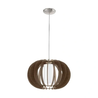 Obrázek EGLO závěsné svítidlo Stellato 3, 1 závěsná lampa vintage, z oceli, dřeva a skla v matném niklu, hnědá, bílá, na jídelní stůl, do obývacího pokoje, s objímkou E27,