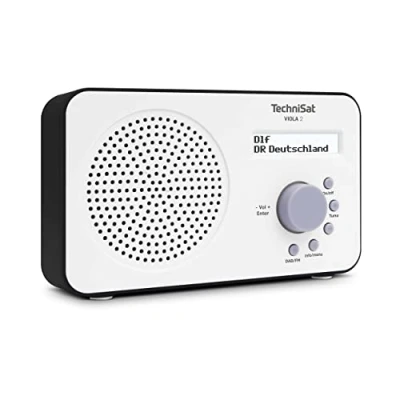Obrázek TechniSat VIOLA 2 přenosné DAB rádio (DAB+, UKW, reproduktor, konektor na sluchátka, dvouřádkový displej, ovládání tlačítek, malé, 1 Watt RMS) bílé/černé