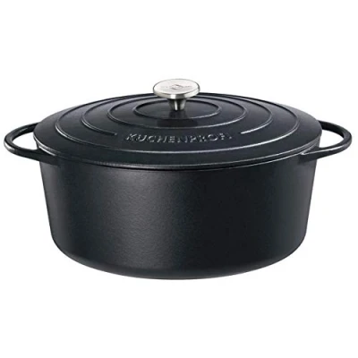 Obrázek Küchenprofi Litinový pekáč s víkem, černý, 40 cm, hrnec na dušení, zapékací miska, Dutch Oven, pečení chleba, smaltovaný, vhodný pro všechny druhy sporáků a indukci, k