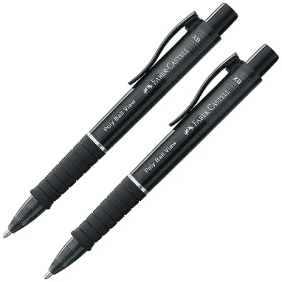 Obrázek FABER CASTELL 205016 kuličkové pero Poly Ball View černé, 2 kusy, s vyměnitelnou náplní XB, vhodné na dokumenty