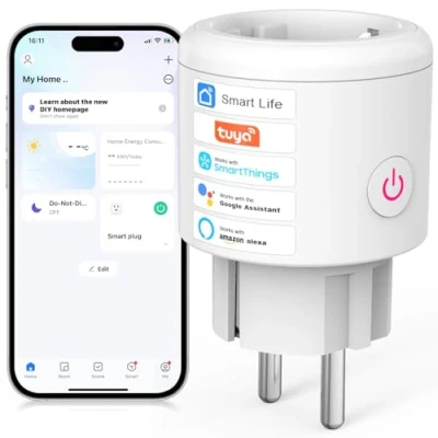 Obrázek SURFOU Wi Fi zásuvka s měřičem proudu, Smart Home, spínací hodiny, 2,4 GHz, WiFi chytrá zásuvka, funguje Alexa, Google hlasové ovládání, dálkový přístup, není potřeba žádný rozbočovač