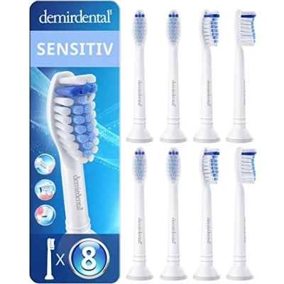 Obrázek 8dílná sada nástavců demirdental Sensitive vhodných pro náhradní kartáčky Philips Sonicare, měkké hlavice kartáčku citlivé zuby, bílá, odpovídá HX6058