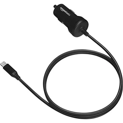 Obrázek Amazon Basics Nabíječka do auta s přípojkou Lightning, rovný kabel, 5 V, 2,4 A, 0,91 m, černá