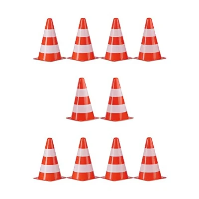 Obrázek Relaxdays Výstražné kužely sada 10 ks, stohovatelné, dopravní čepice, šněrovací pytel, značkovací klobouky, pylony, 22 cm, oranžové/bílé