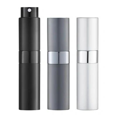 Obrázek Toureal 8 ml parfém rozprašovač prázdný (3 kusy) Mini láhev s rozprašovačem, zásobník na parfémy, parfému, doplňovací (černá, tmavě šedá, stříbrná)