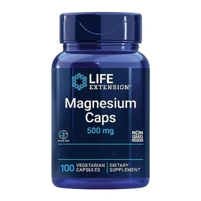 Obrázek Life Extension, Hořčíkové uzávěry, 500 mg, 100 veganských kapslí, laboratorně testováno, bez lepku, vegetariánské, sóji, genetického inženýrství