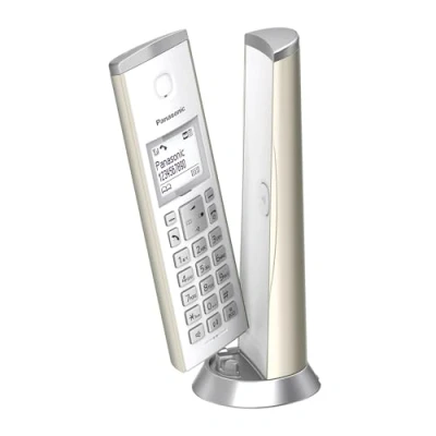 Obrázek Panasonic KX TGK220GN Designový telefon s záznamníkem a budíkem, interní (bezdrátový), HD telefonování, šampaňské