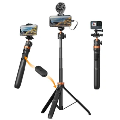 Obrázek Selfie Stick stativ, K&amp;F Concept MS08 Stick,158 cm stativ na mobil, pro smartphone kompatibilní s iPhone/Samsung/DJI Osmo Action/Insta 360, držák mobil odnímatelným dálkovým