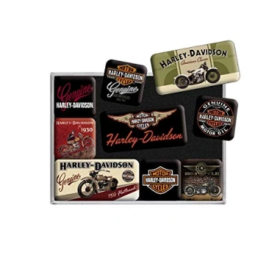 Obrázek Nostalgic Art Retro magnety na lednici, 9 kusů, motocykly Harley Davidson nápad dárek pro cyklisty, magnetická sada magnetickou tabuli, vintage design