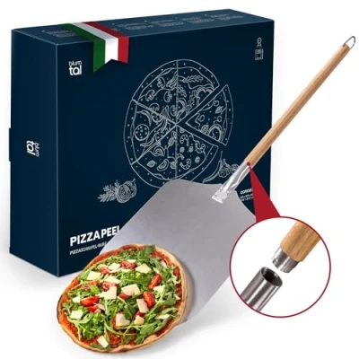 Obrázek Blumtal lopata na pizzu s velkou plochou a odnímatelnou rukojetí 30,5 cm x cm, hliníková odnímatelná rukojeť ze dřeva 85
