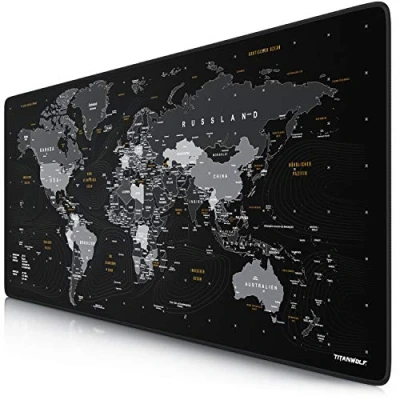 Obrázek Titanwolf NĚMECKÉ LAYOUT XXL Gaming podložka pod myš 900 x 400 3 mm psací velká Mousepad a Office mapa světa černá