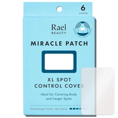 Obrázek Rael náplast na pupínky, Miracle XL Spot Control Cover hydrokoloidní obličej, pupínky a nečistoty pleti, záda tělo, pro všechny typy veganská, bez pokusů zvířatech (6 kusů)