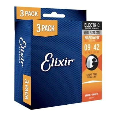 Obrázek Elixir struny poniklované ocelové pro elektrickou kytaru s povrchem NANOWEB balení 3 ks, super lehké 942
