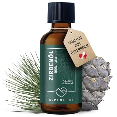 Obrázek ALPEN srdce Zirmbový olej 50 ml 100% čistý, éterický z borovice Rakouska pro vonný pokojová vůně vonná lampa kostky dary