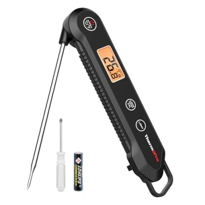 Obrázek ThermoPro TP03H IPX6 vodotěsný teploměr na maso 0,5 C přesný grilovací 3s rychlá reakce skládací kuchyňský BBQ, pečení, gril a nápoje, černý