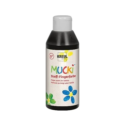Obrázek KREUL 28406 Mucki zářivá látka barva na prsty, 250 ml v černé, vodní bázi, bez parabenů, lepku, laktózy a veganské, optimální pro použití prsty rukama